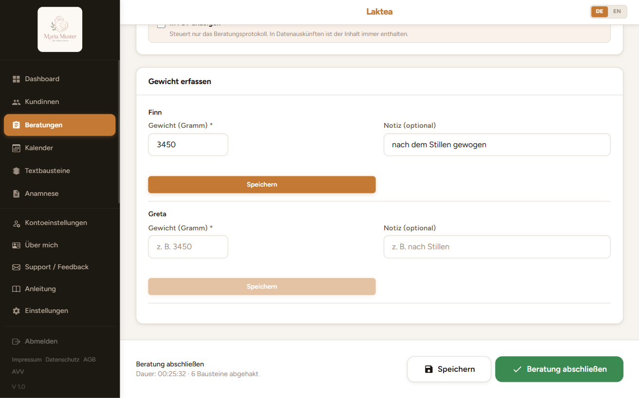 Gewichtserfassung in der Sitzung